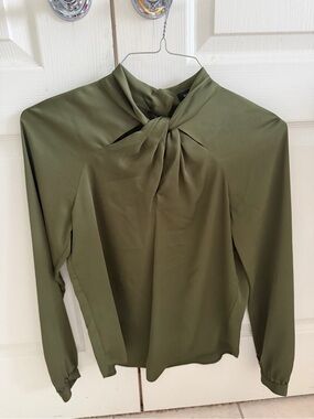 Banana Republic Olive Twist-Neck Long Sleeve Blouse